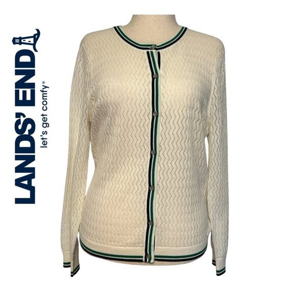 LANDS' END Button Down Crewneck Cardigan Plus Size L/18 - Picture 1 of 5